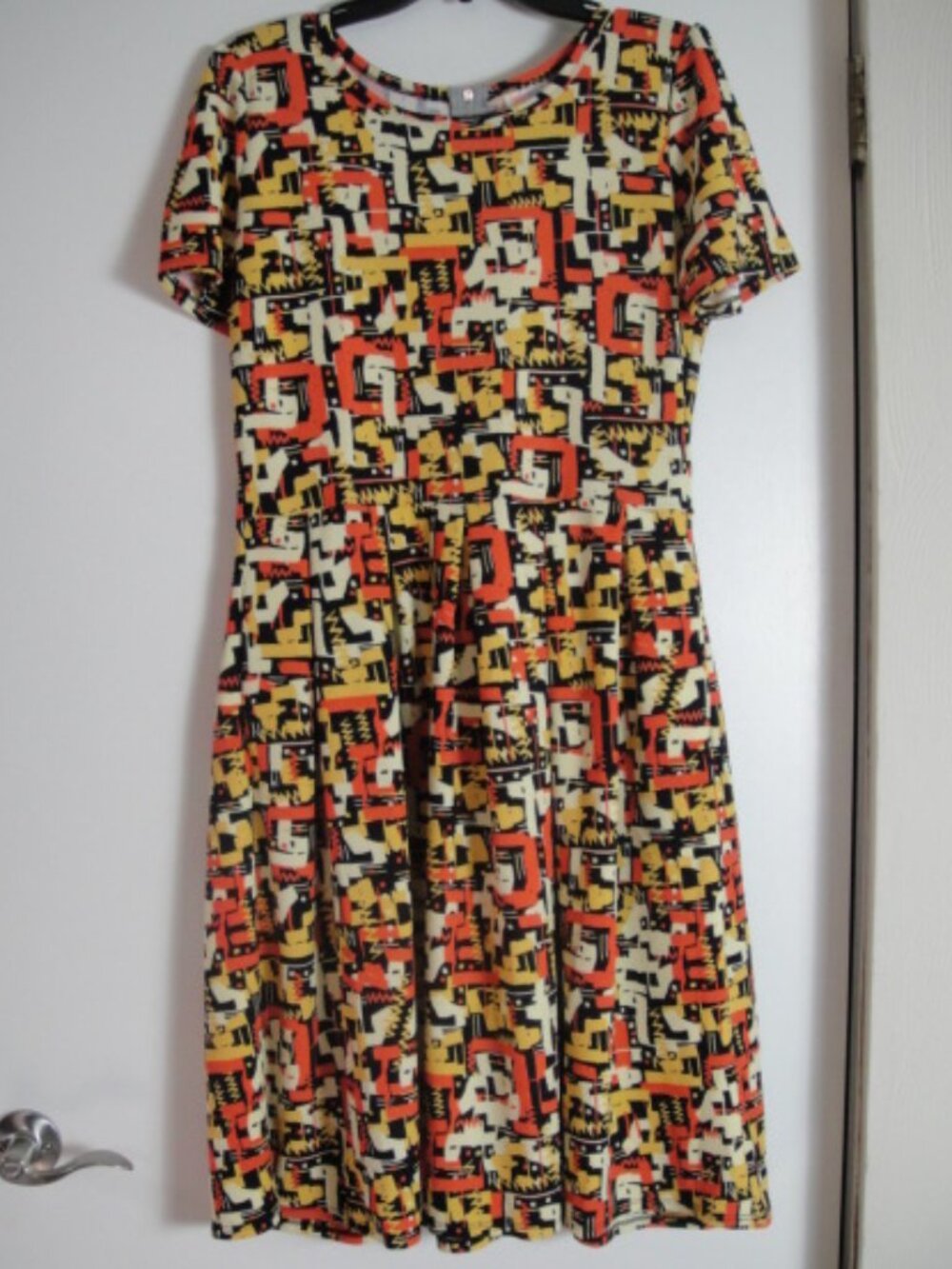 Lularoe Amelia Abstract Dress Size XL Orange, Yellow & Black